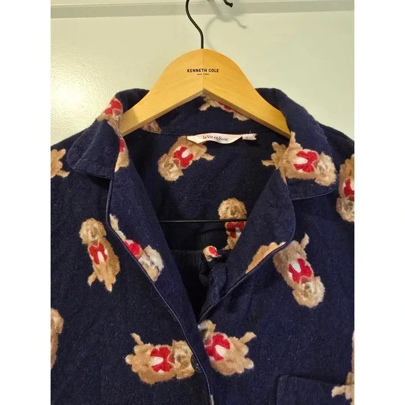 la Vie en Rose Womens Navy Blue Golden Retriever Flannel Pajama Set Large L - Picture 9 of 16